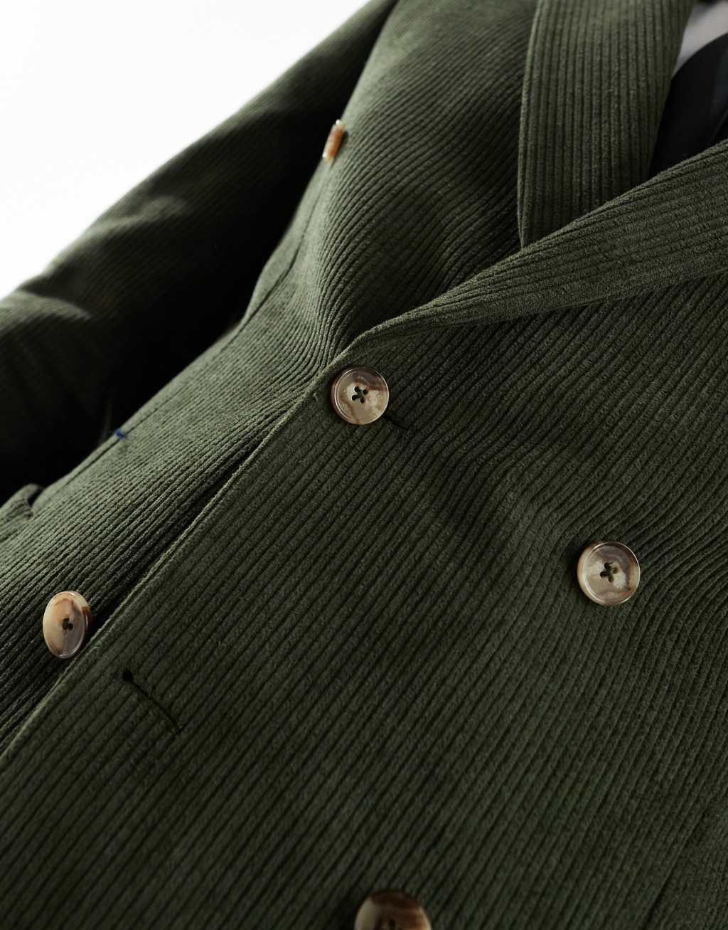 Shelby and Sons cord double breasted slim blazer in khaki - part of a set Product Image