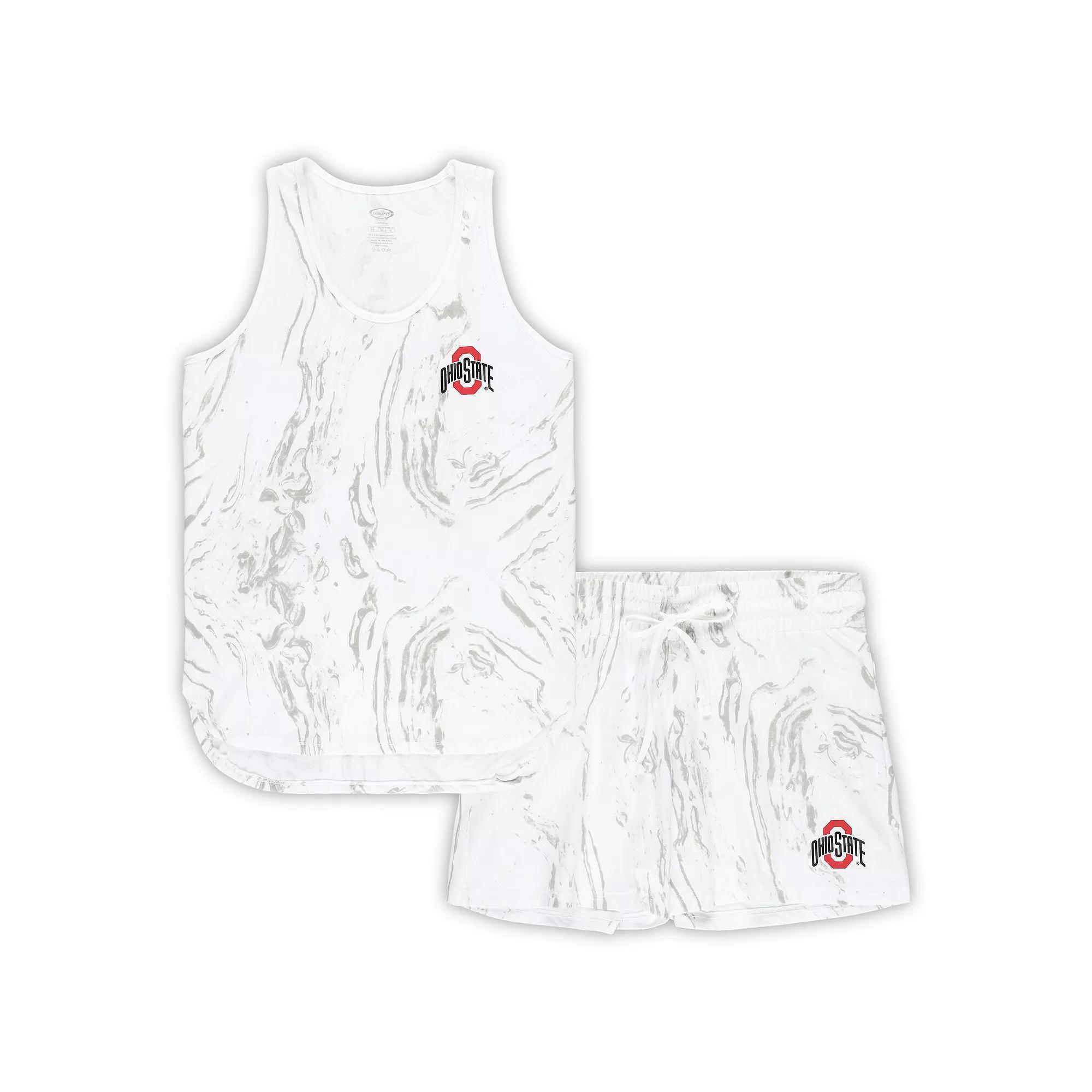 Women's Profile Cream Ohio State Buckeyes Plus Size Marble Tank Top and Short Set, Size: 3XL, Beige Product Image