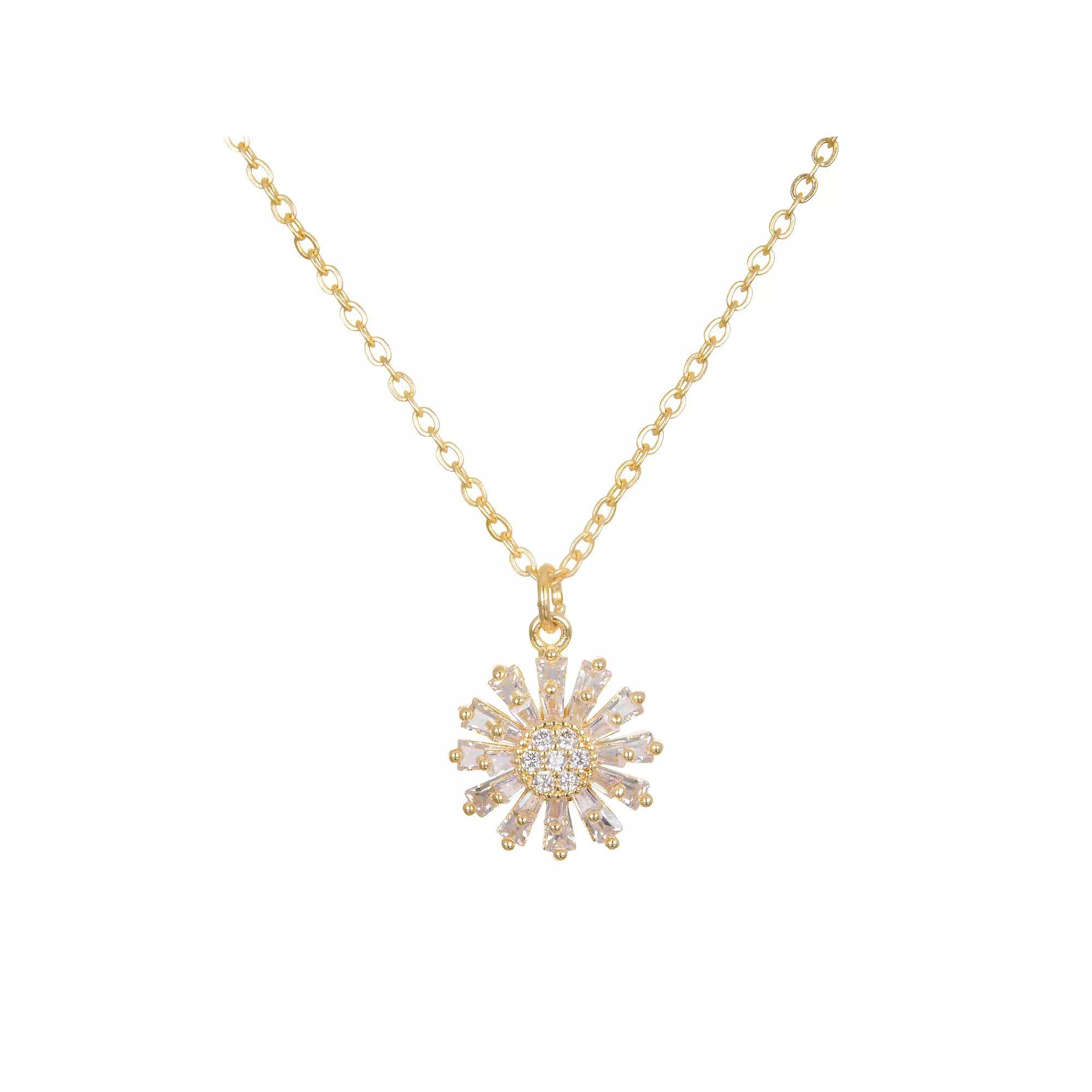 LC Lauren Conrad Gold Tone Baguette Flower Pendant Necklace, Women's, Clear Product Image