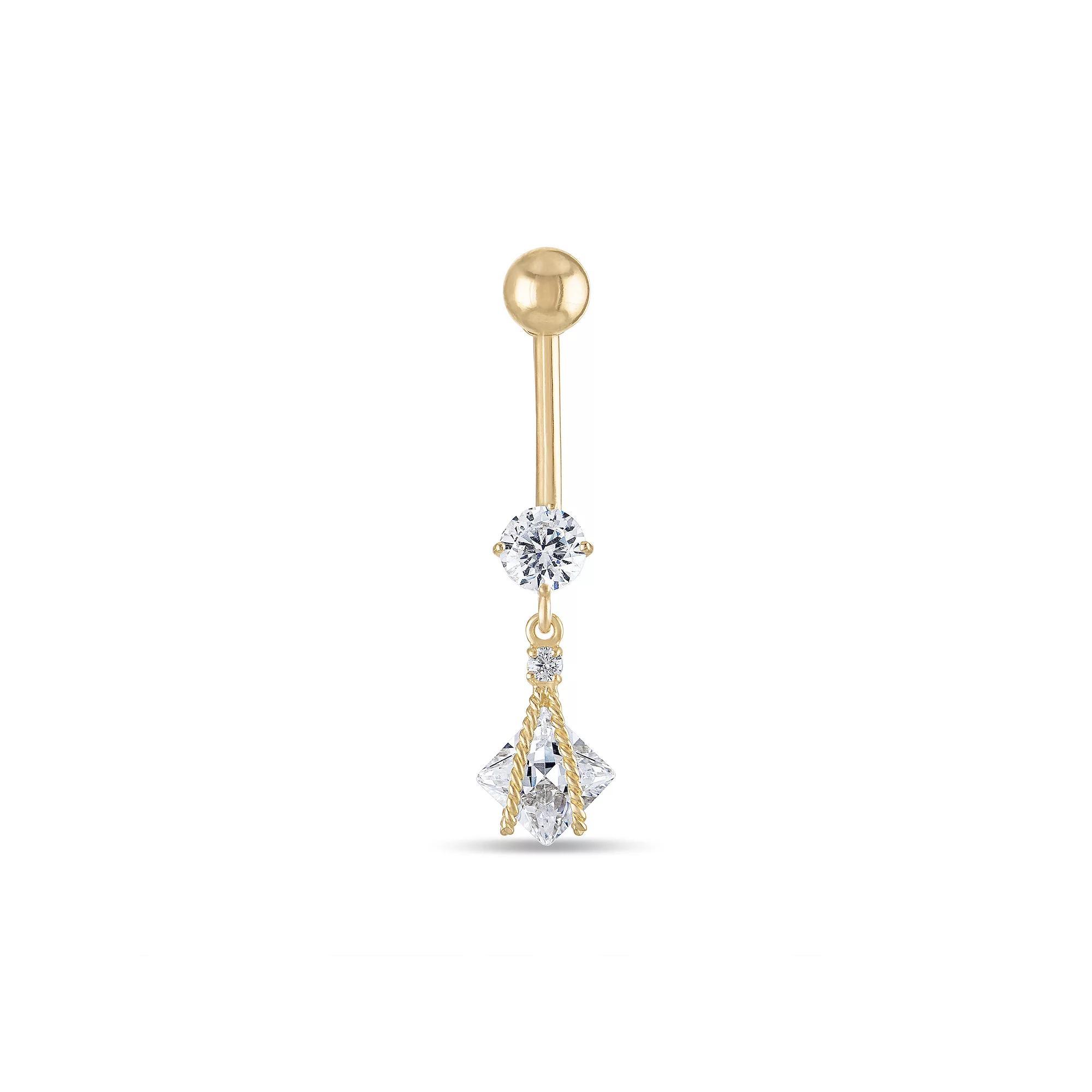 Amella Jewels 10k Gold Caged Cubic Zirconia Belly Ring, Women's, Yellow Product Image