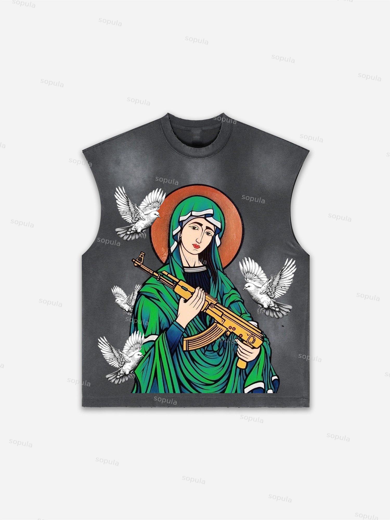 Men's Washed Savage Eagle Head Print Tank Top Product Image