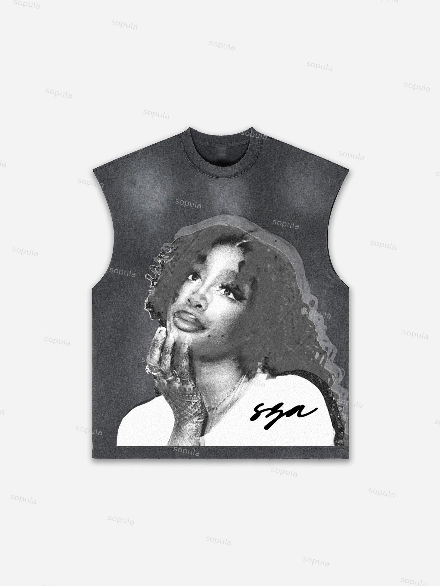 Flame Skull Graffiti Print Distressed Tank Top Product Image