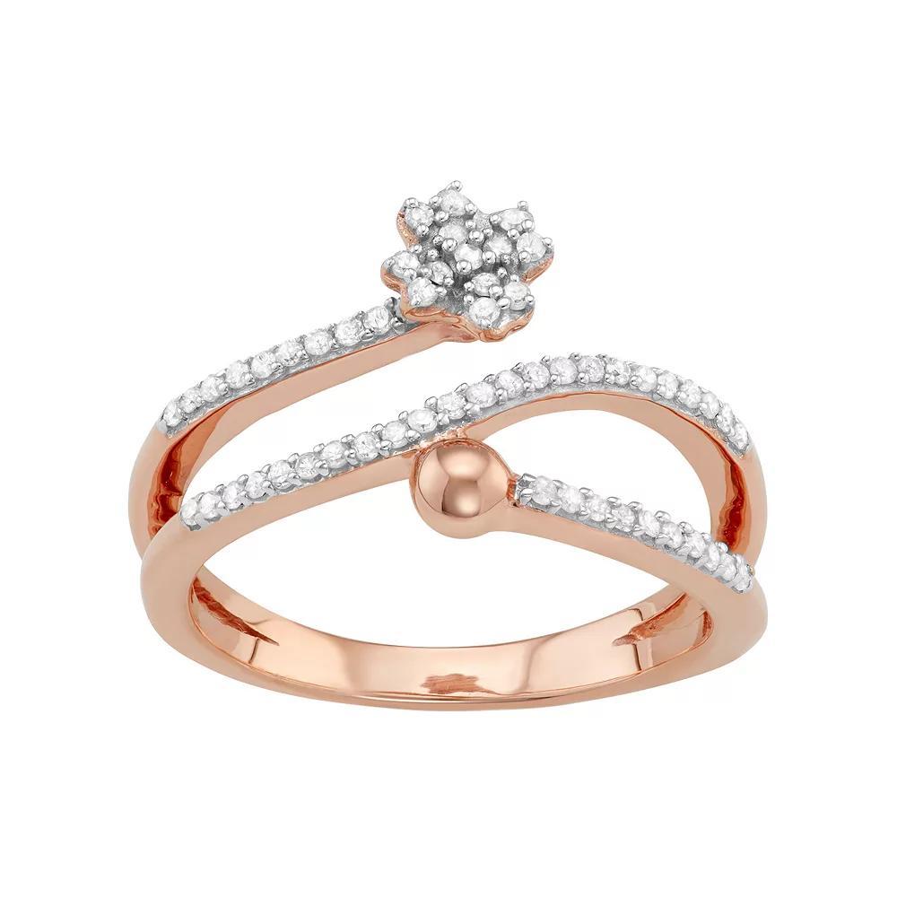 Jewelexcess Sterling Silver 1/4 Carat T.W. Diamond Bypass Flower Ring, Women's, Size: 7, Rose Gold Tone Product Image