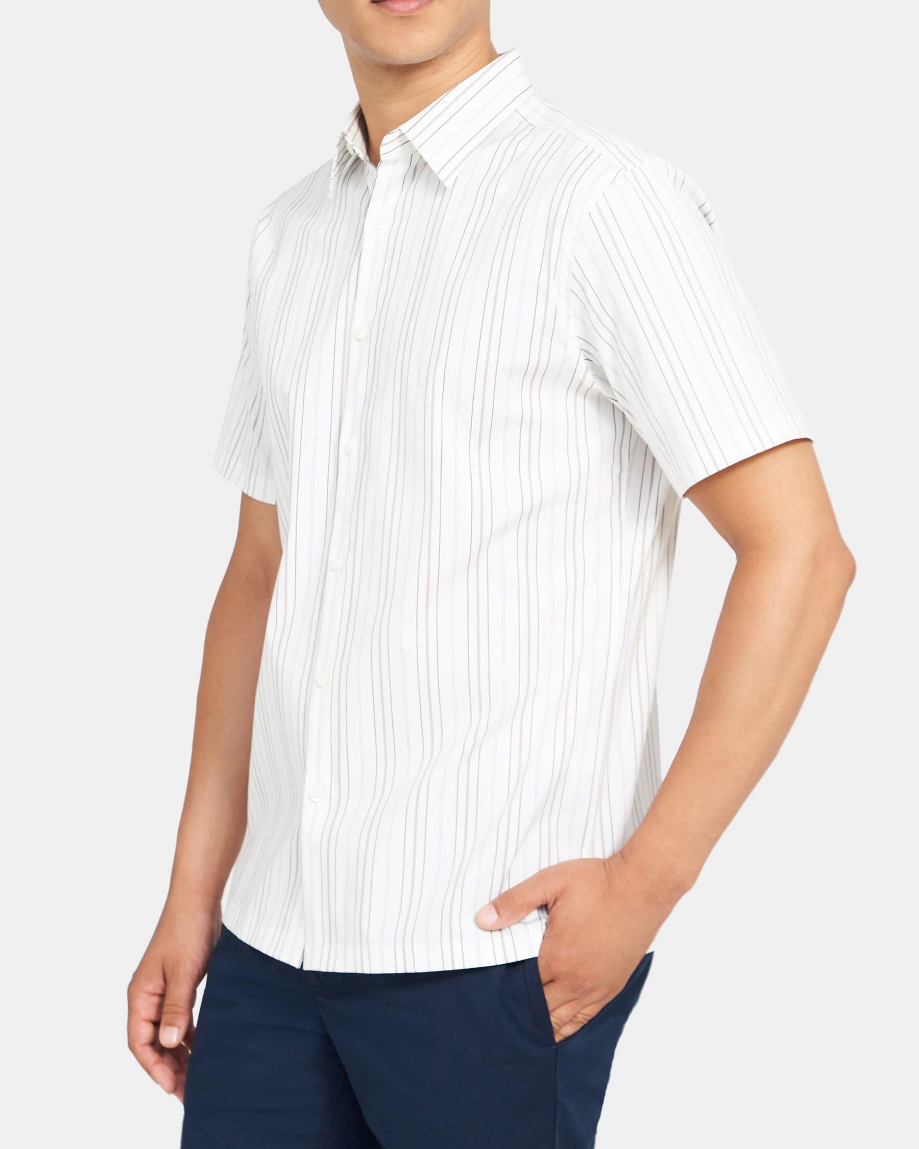Standard-Fit Short-Sleeve Shirt in Striped Stretch Cotton Product Image