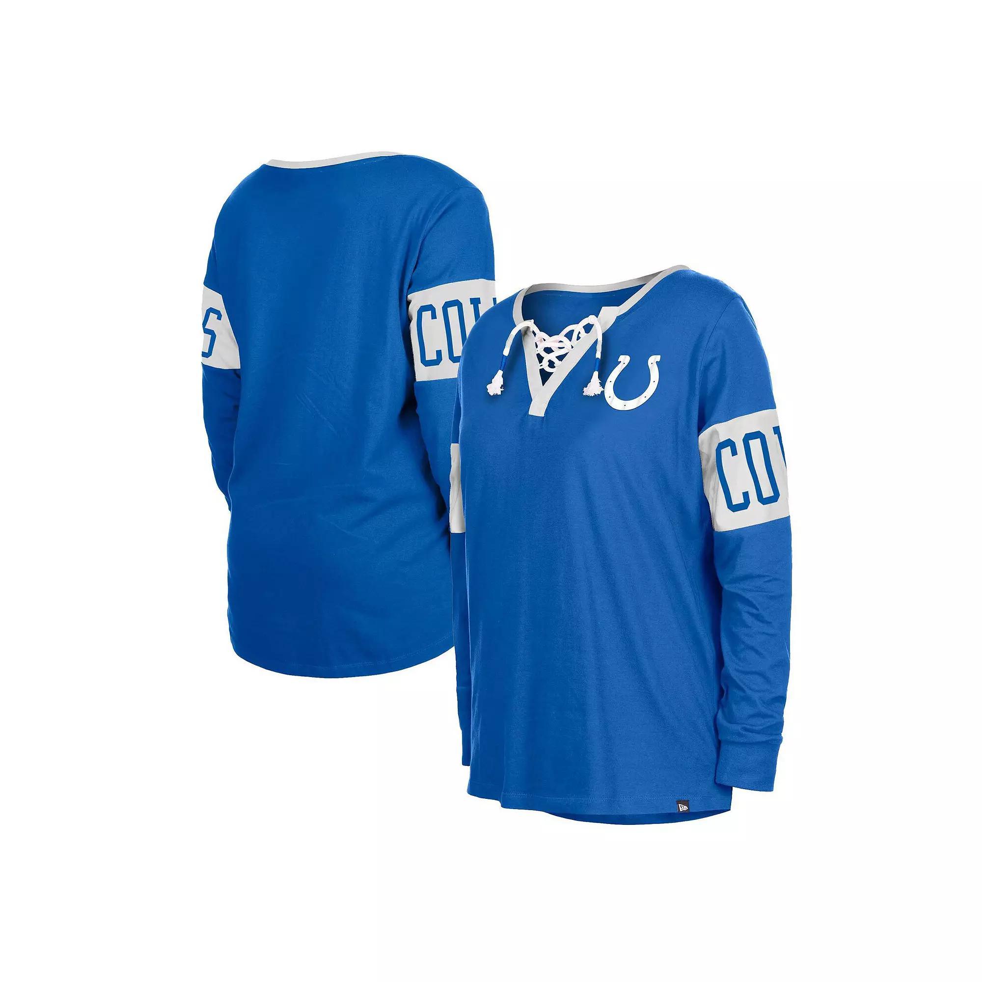 Women's New Era Blue Indianapolis Colts Lace-Up Notch Neck Long Sleeve T-Shirt, Size: Small Product Image
