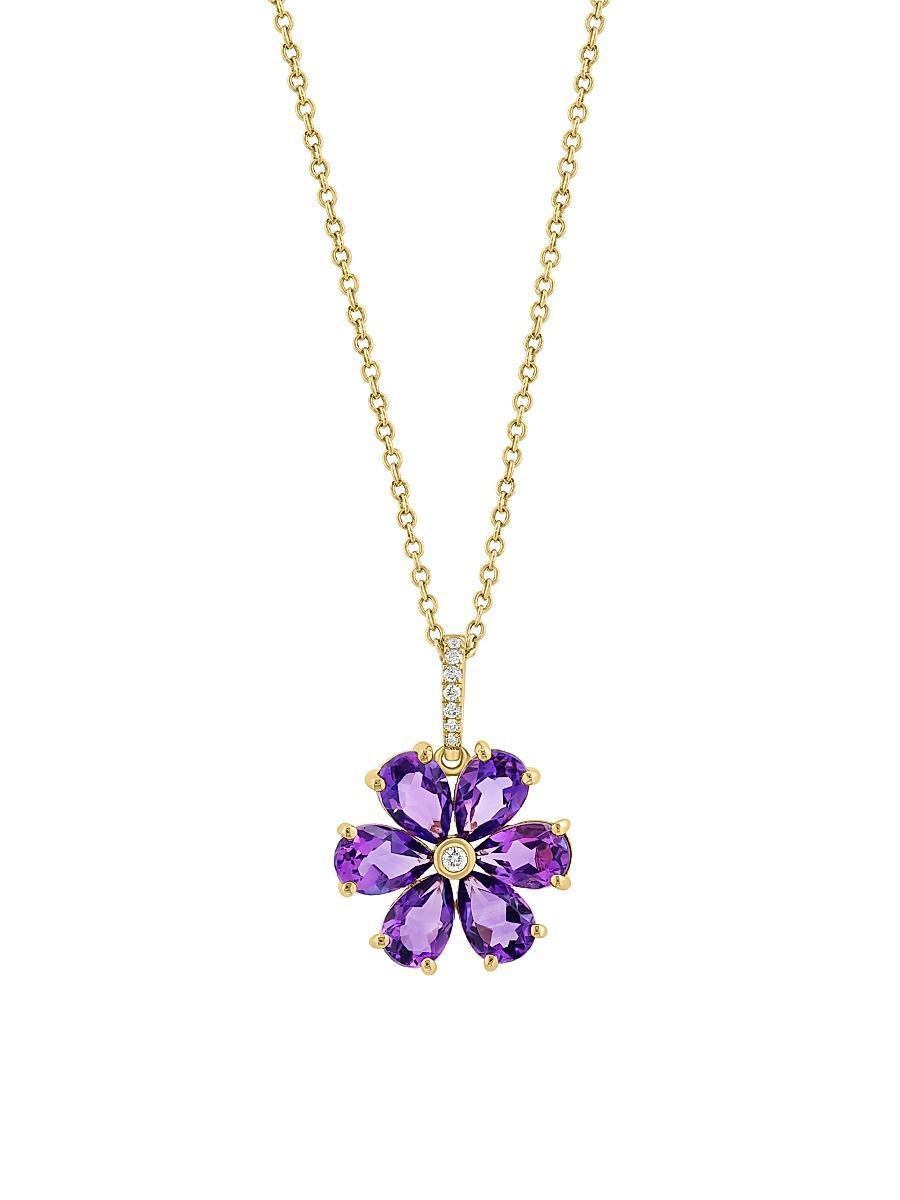 Womens 14K Yellow Gold, Amethyst & 0.03 TCW Diamond Pendant Necklace Product Image