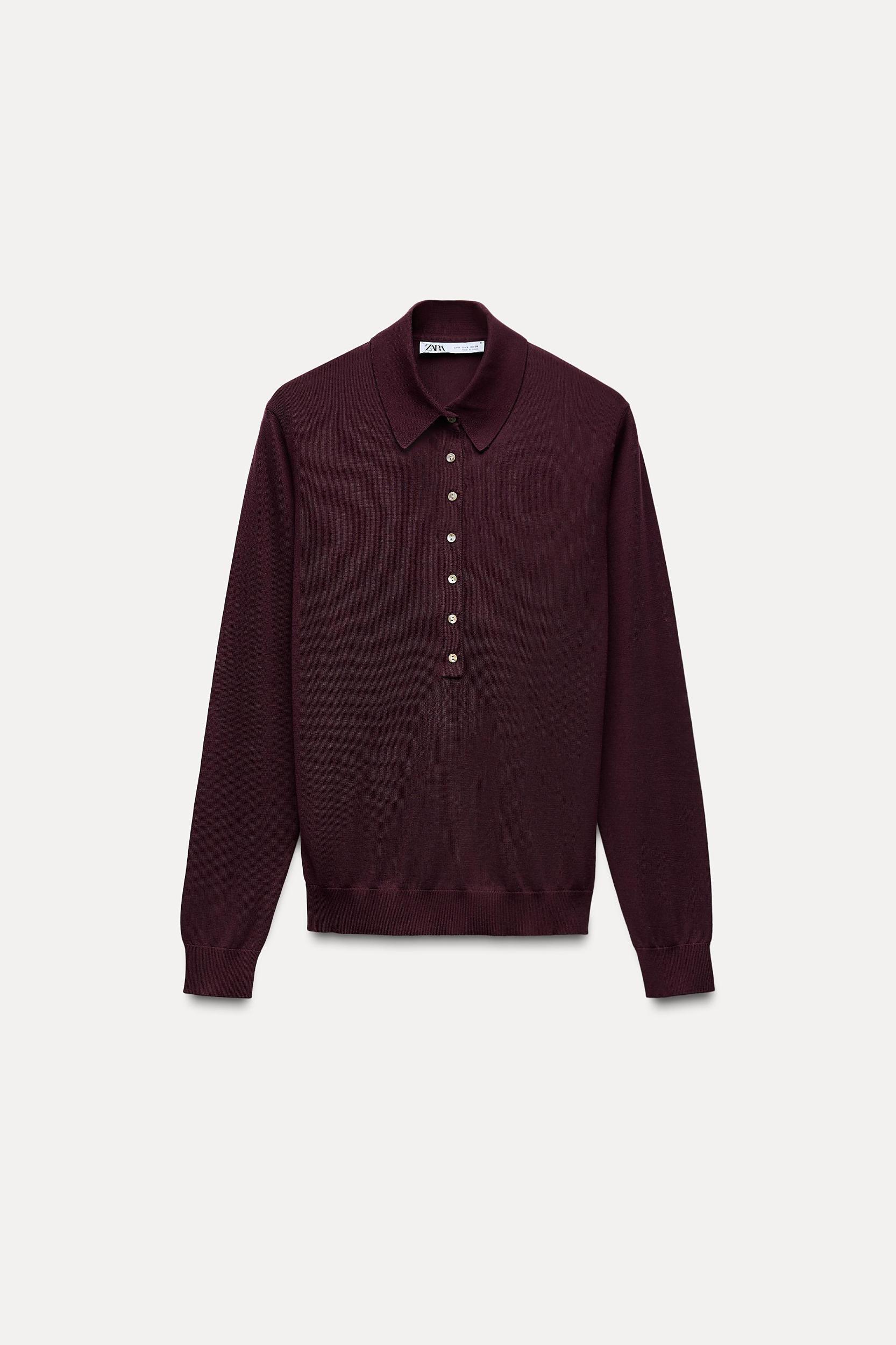 BUTTONED KNIT POLO TOP Product Image