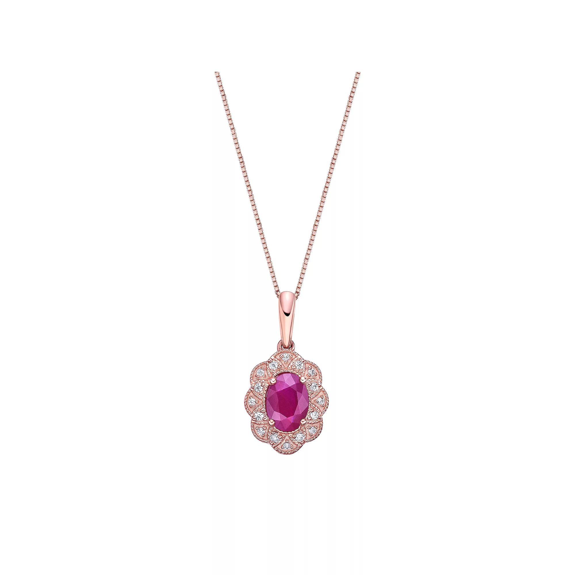 Gemminded 10k Rose Gold, Ruby & Diamond Accent Pendant Necklace, Women's, Size: 18", Pink Tone Product Image