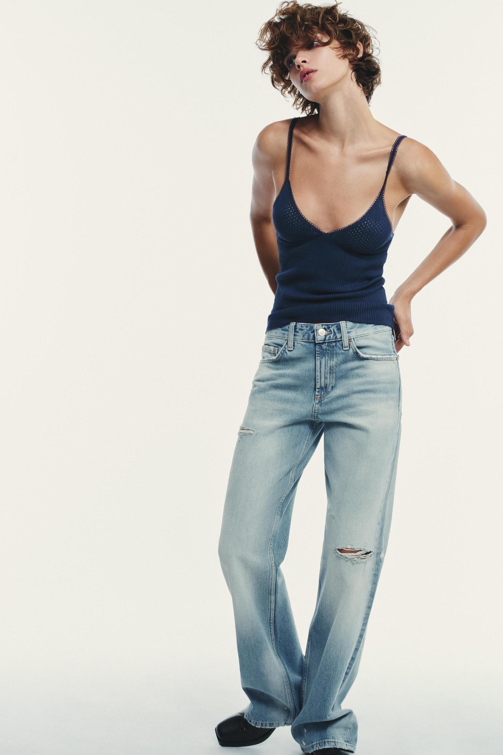TRF MID-RISE RIPPED WIDE LEG JEANS Product Image