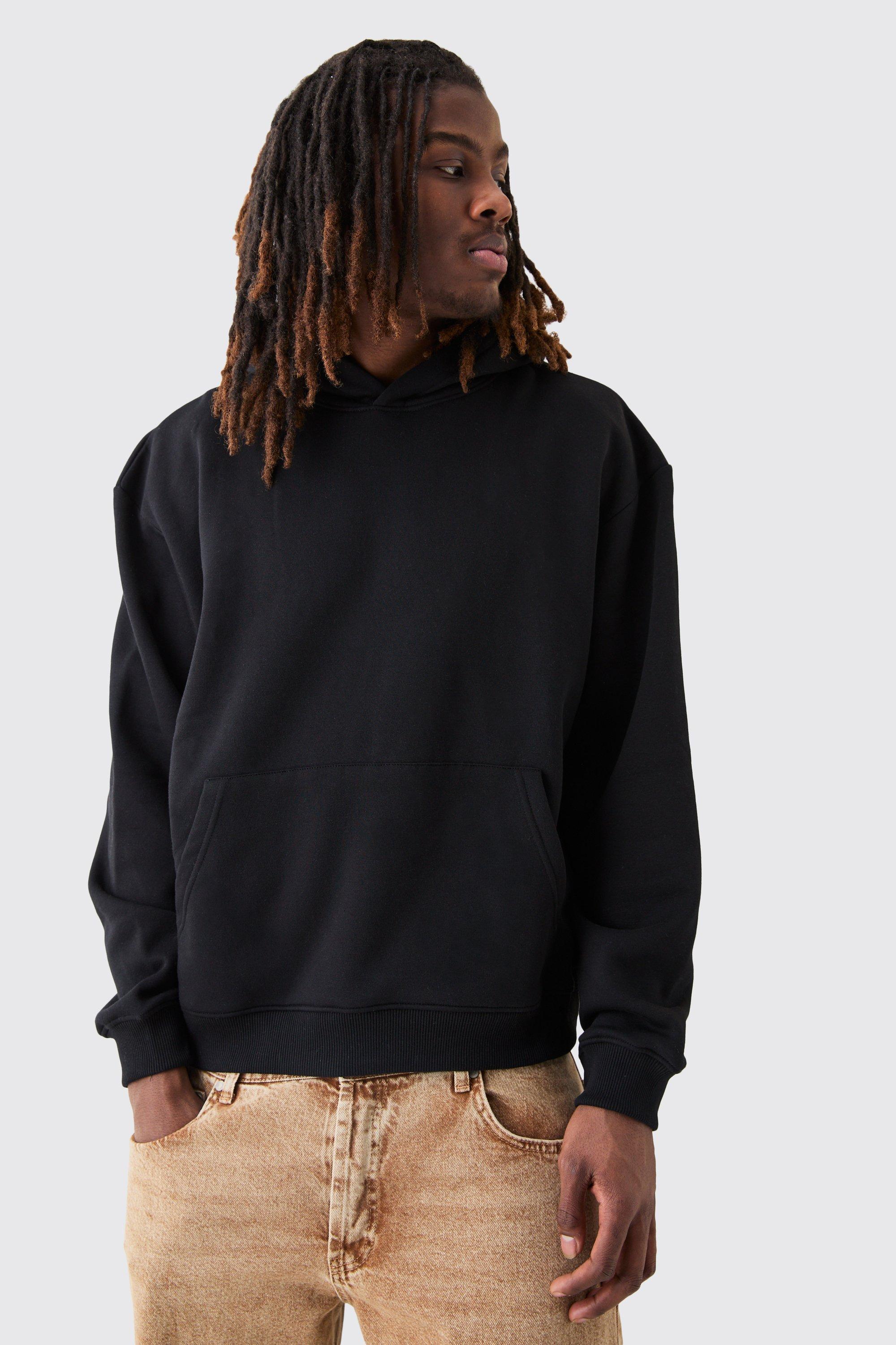 Mens Black Basic Oversized Boxy Hoodie, Black Product Image
