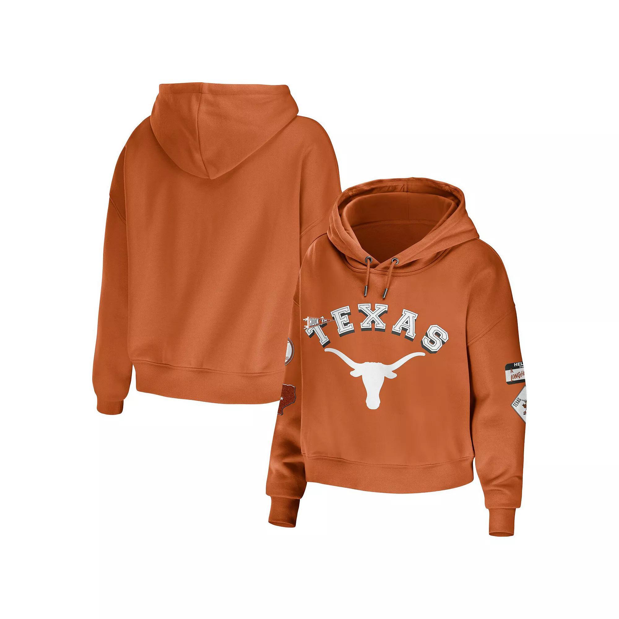 Women's WEAR by Erin Andrews Texas Orange Texas Longhorns Mixed Media Cropped Pullover Hoodie, Size: 2XL, Team Product Image