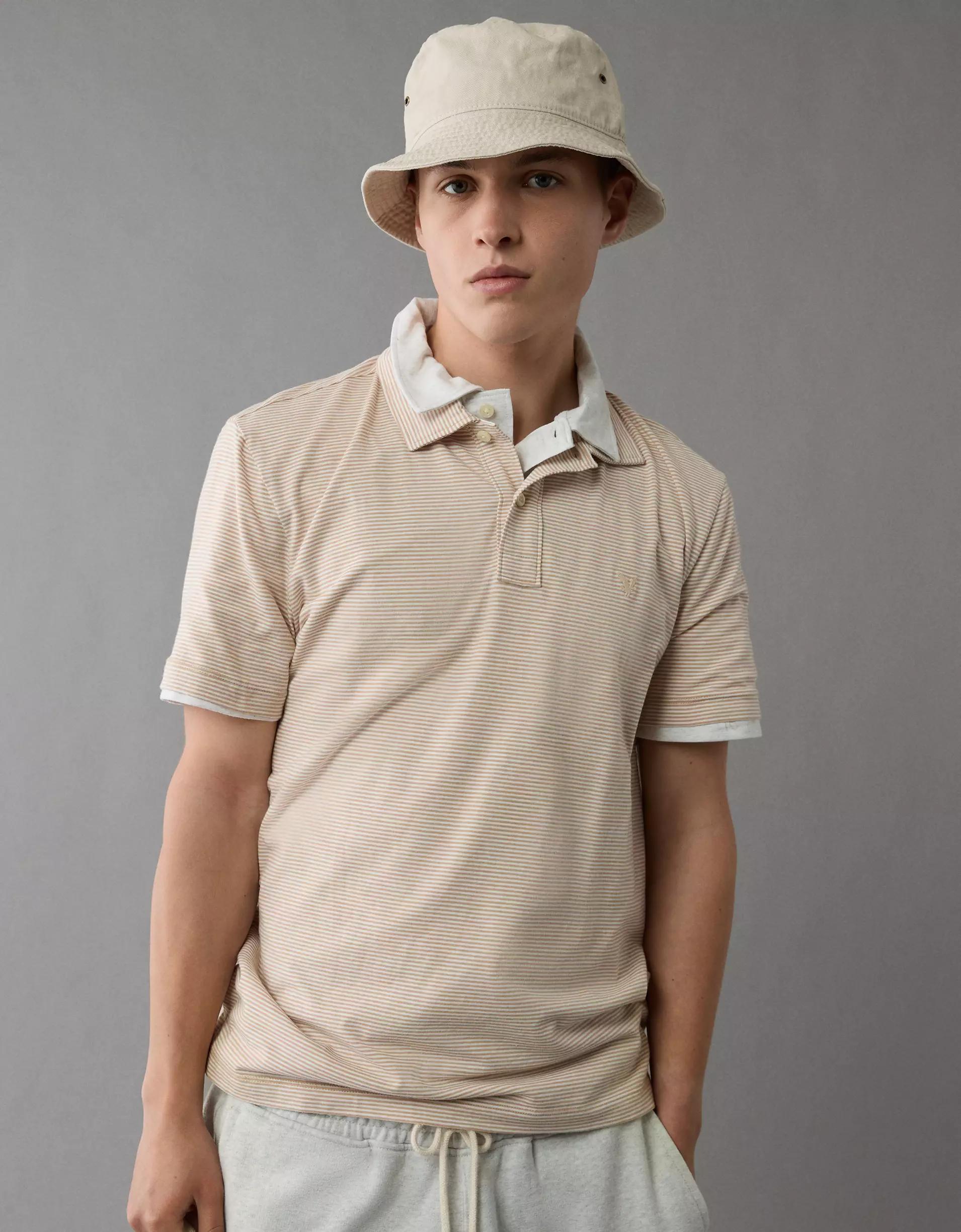 AE 24/7 Club Logo Striped Polo Shirt Product Image