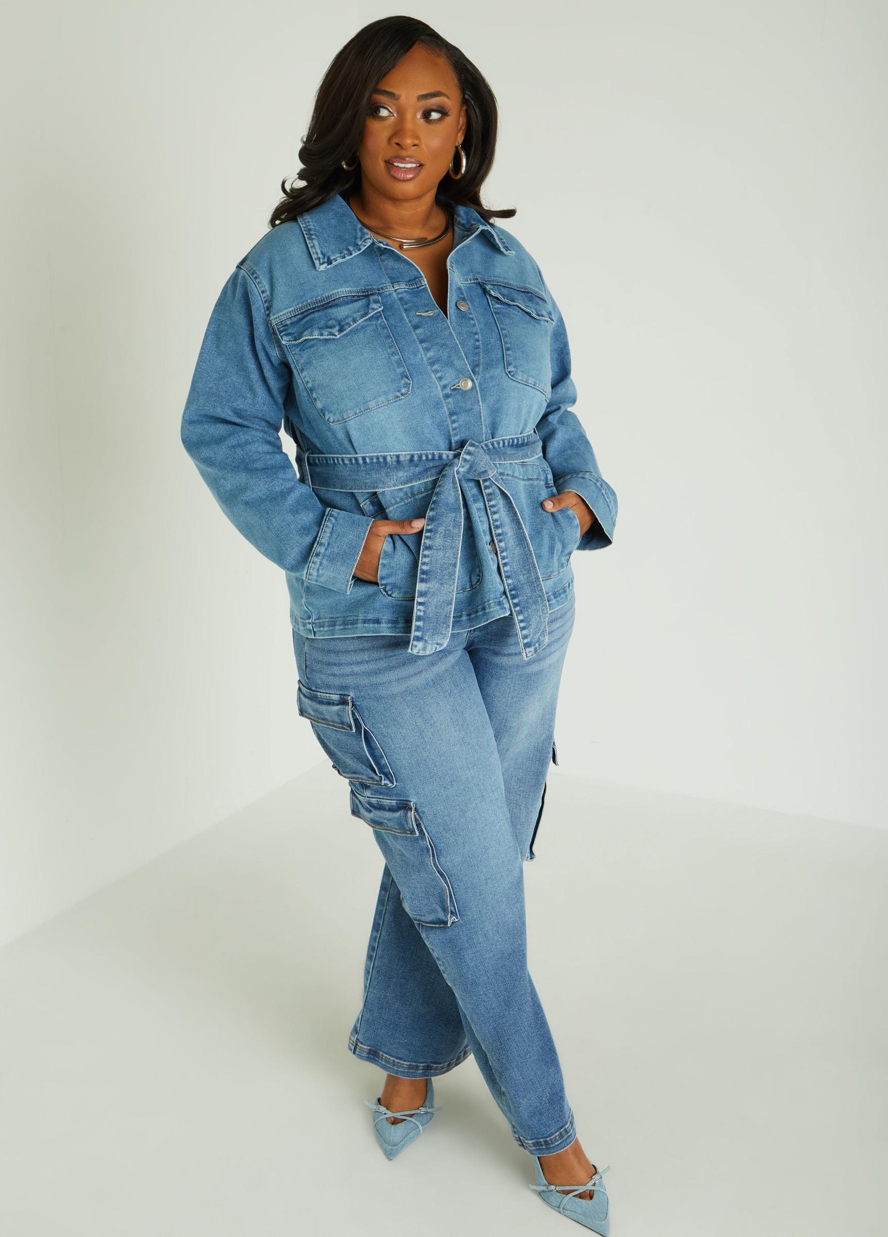 Plus Size Belted Denim Shacket Ashley Stewart Product Image