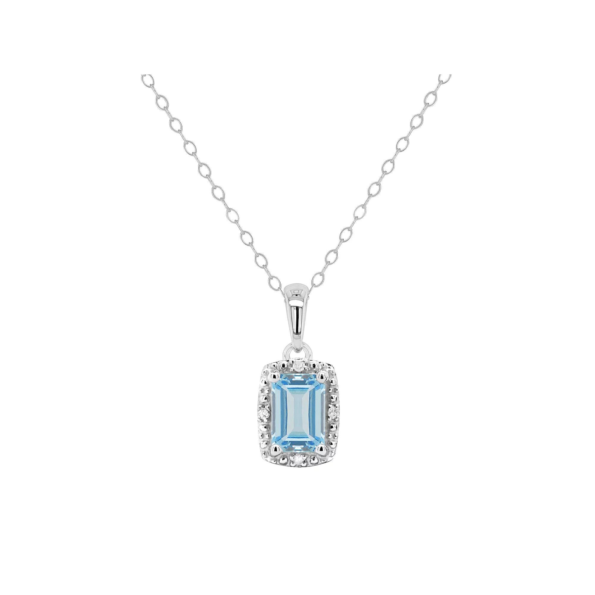 Celebration Gems Sterling Silver Gemstone & Diamond Accent Pendant Necklace, Womens Aquamarine Product Image