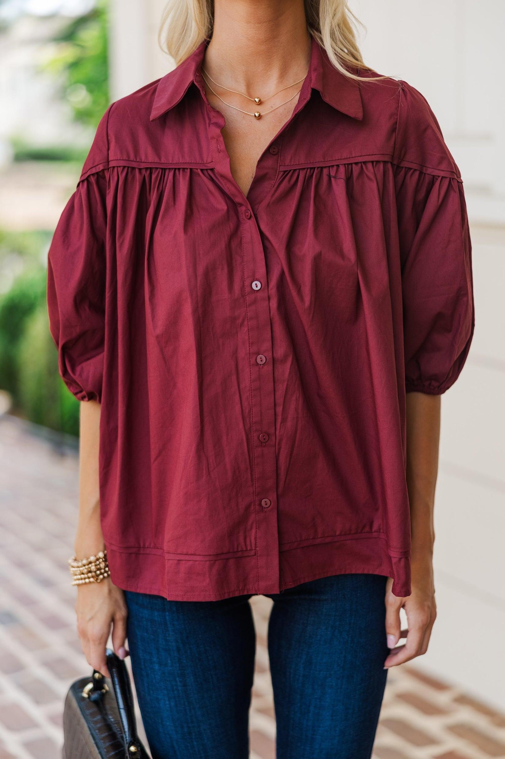 Better Than You Know Brick Red Puff Sleeve Blouse Female Product Image