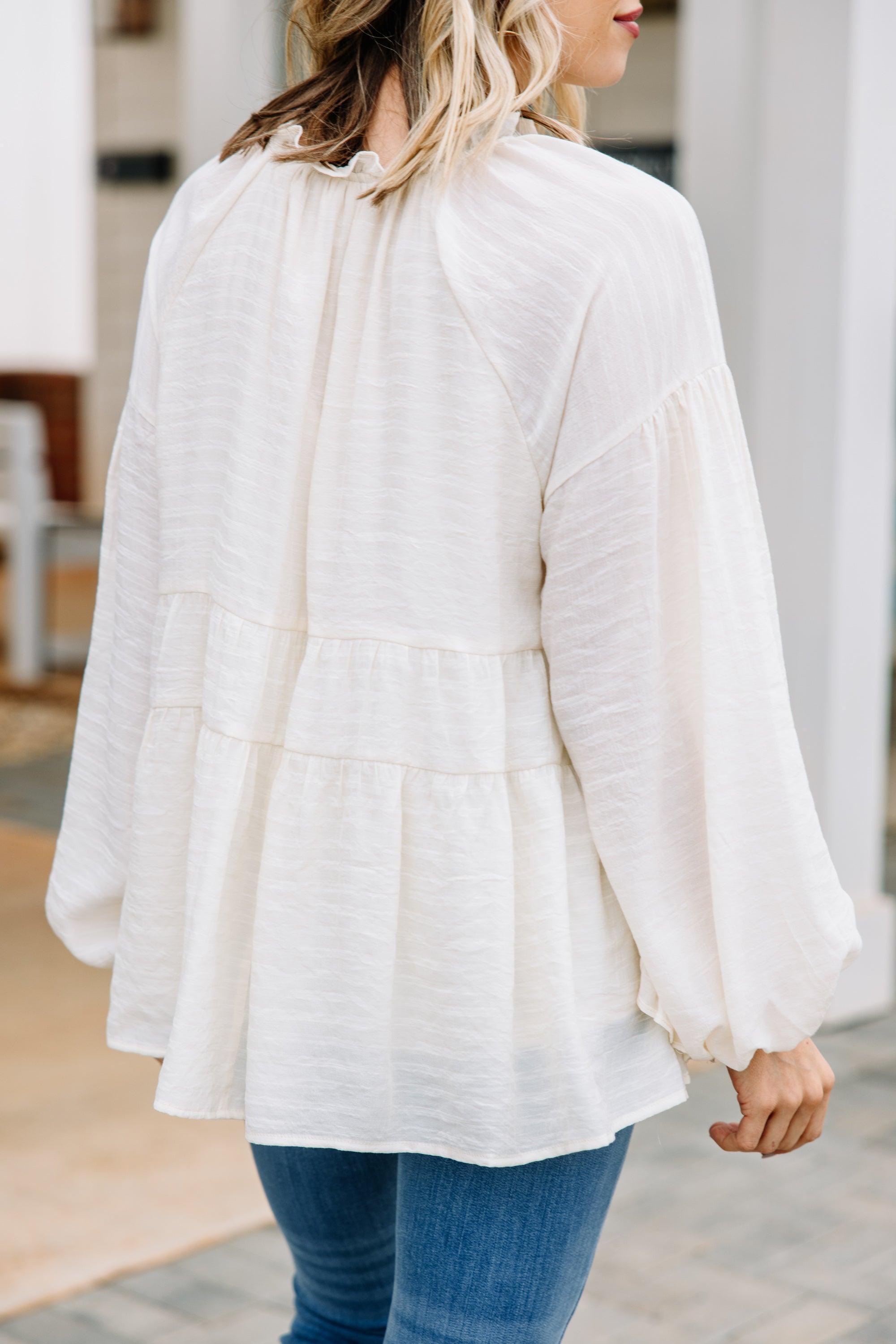 All Caught Up Cream White Ruffled Tunic Female Product Image