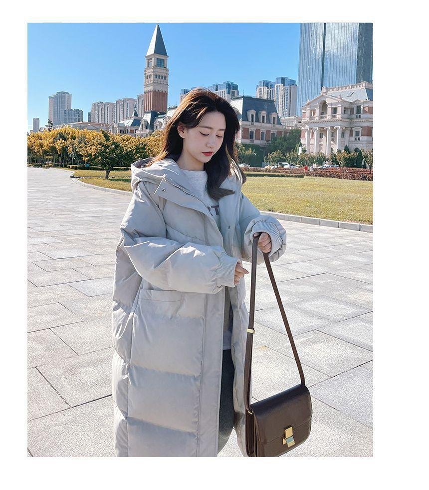 Plain Hooded Padded Midi Zip Coat Product Image