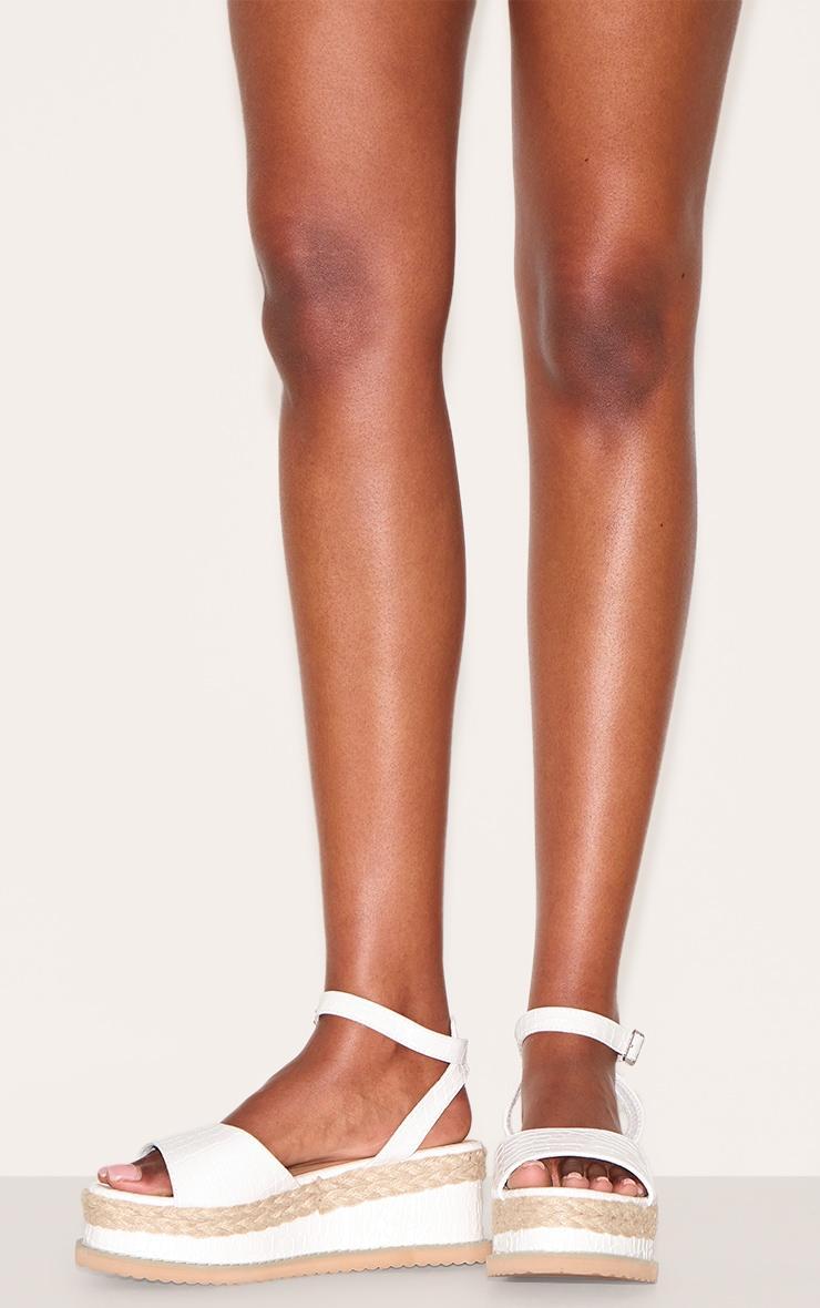White Croc Faux Leather Flatform Sandal Product Image