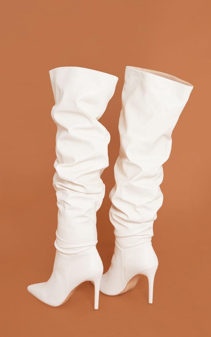 Cream Faux Leather Slouch Over The Knee Boots Product Image