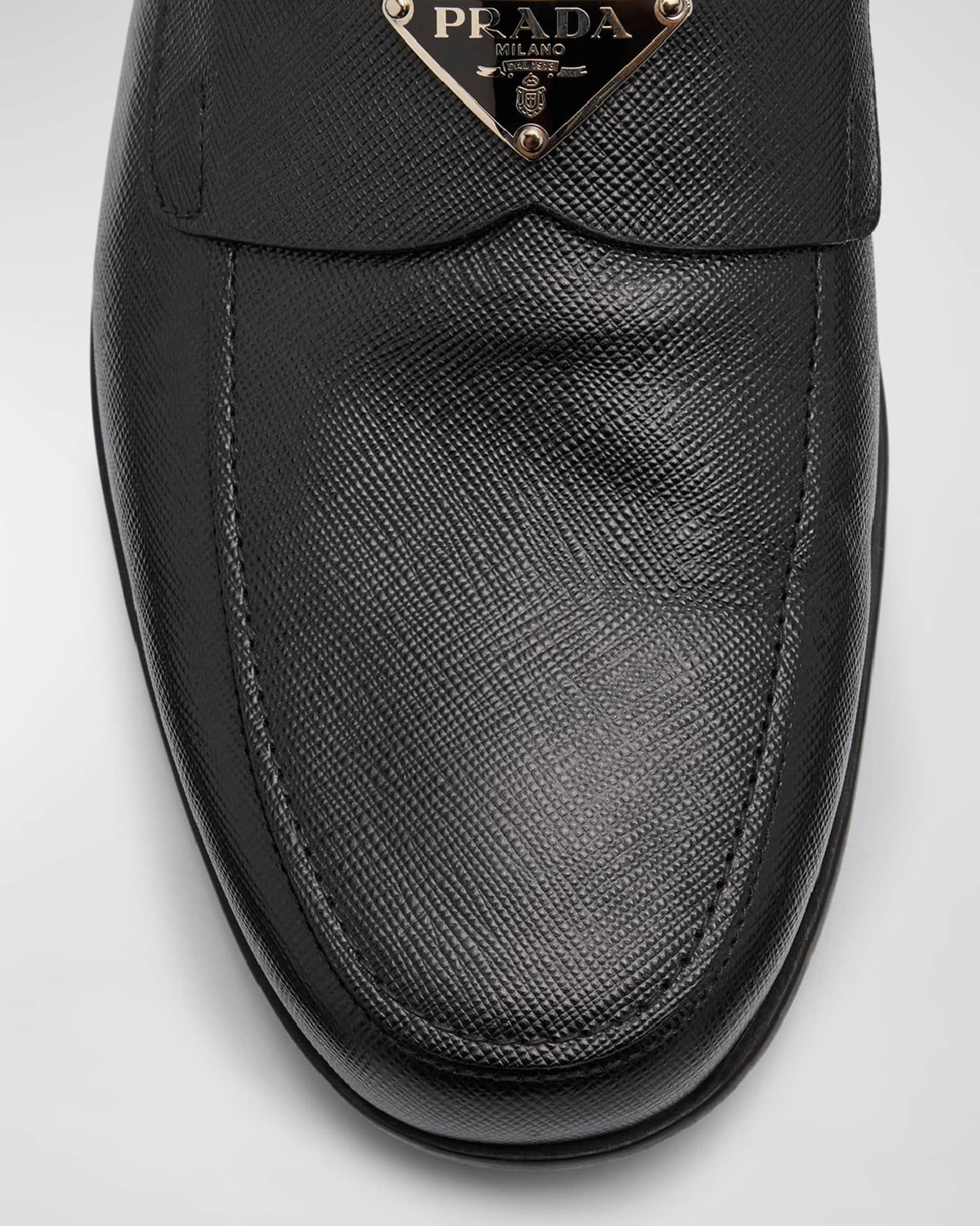 Men's Triangle Logo Saffiano Leather Loafers Product Image