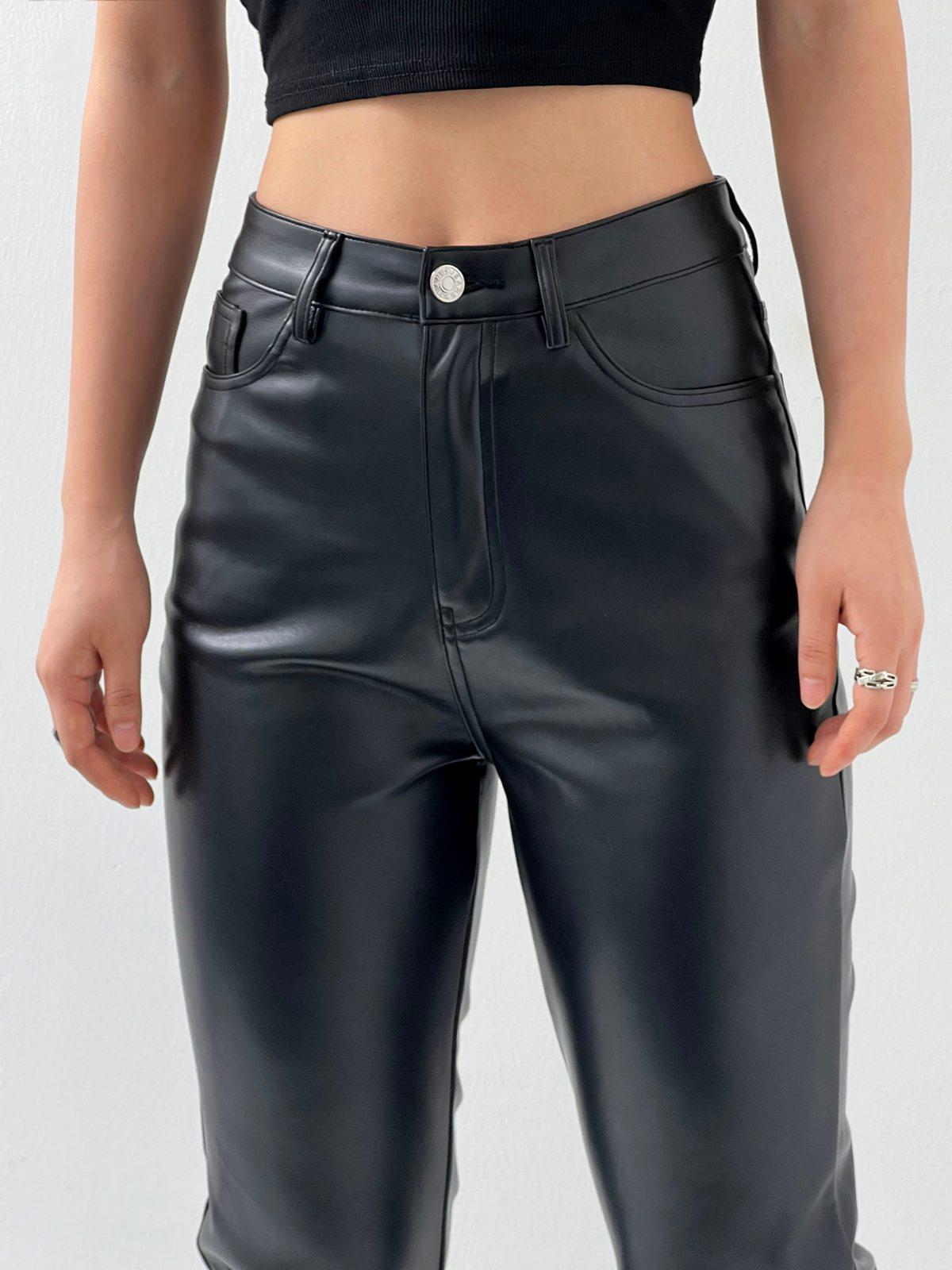 Black Straight Leg Pu Leather Pants Product Image