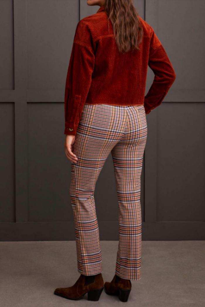 Micro Flare Pull-On Plaid Pant Product Image