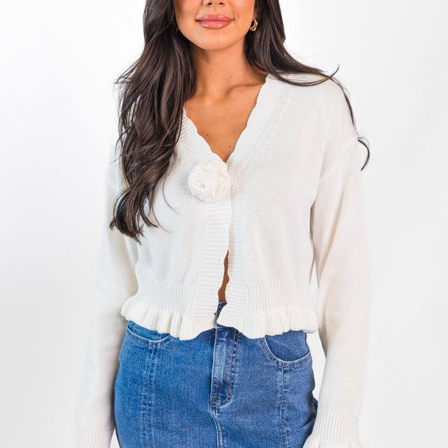 Rosie Posie Ivory Rosette Cardigan FINAL SALE Product Image