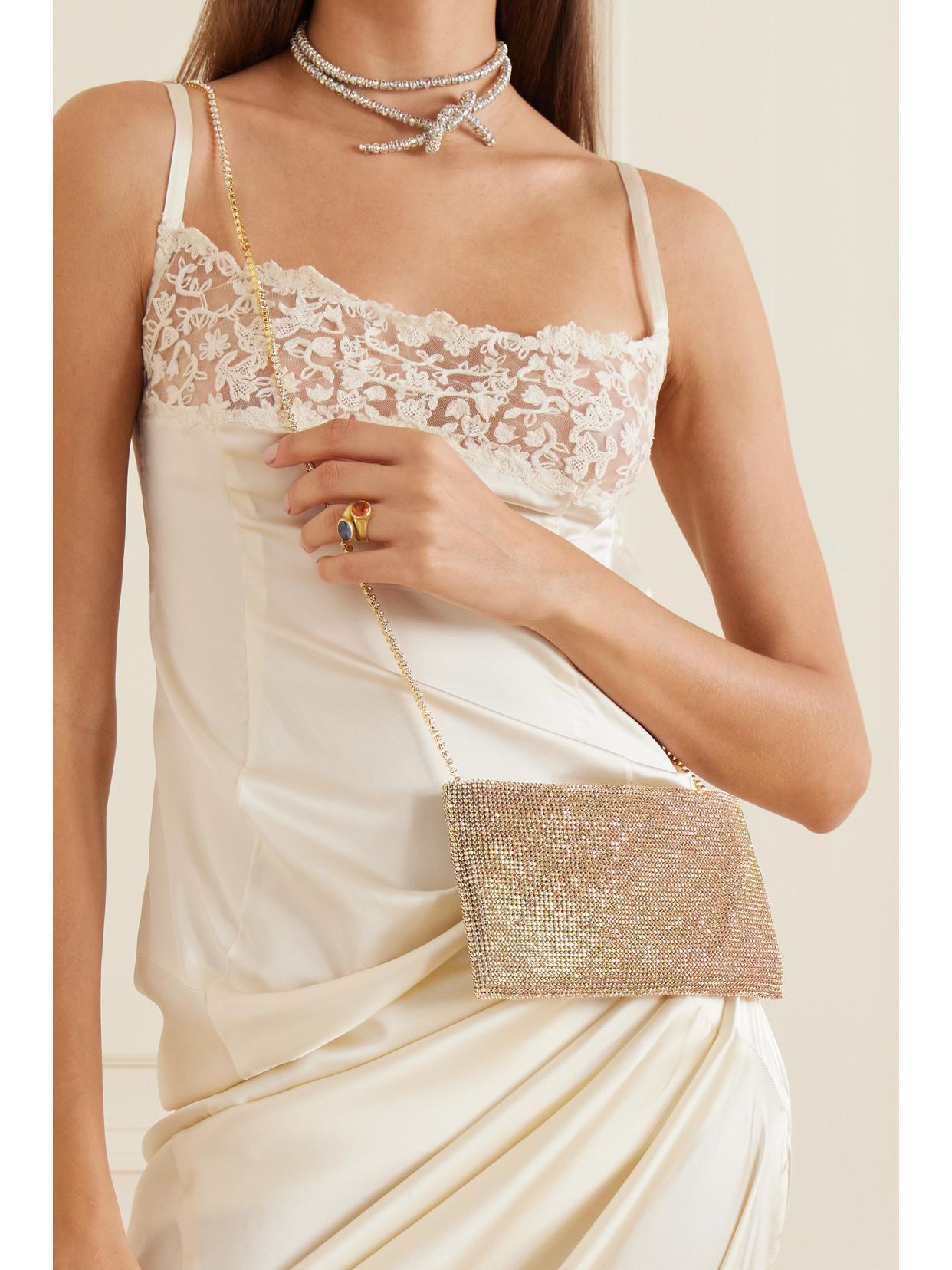 BENEDETTA BRUZZICHES Your Best Friend Mini Crystal-embellished Chainmail Shoulder Bag In Gold Product Image