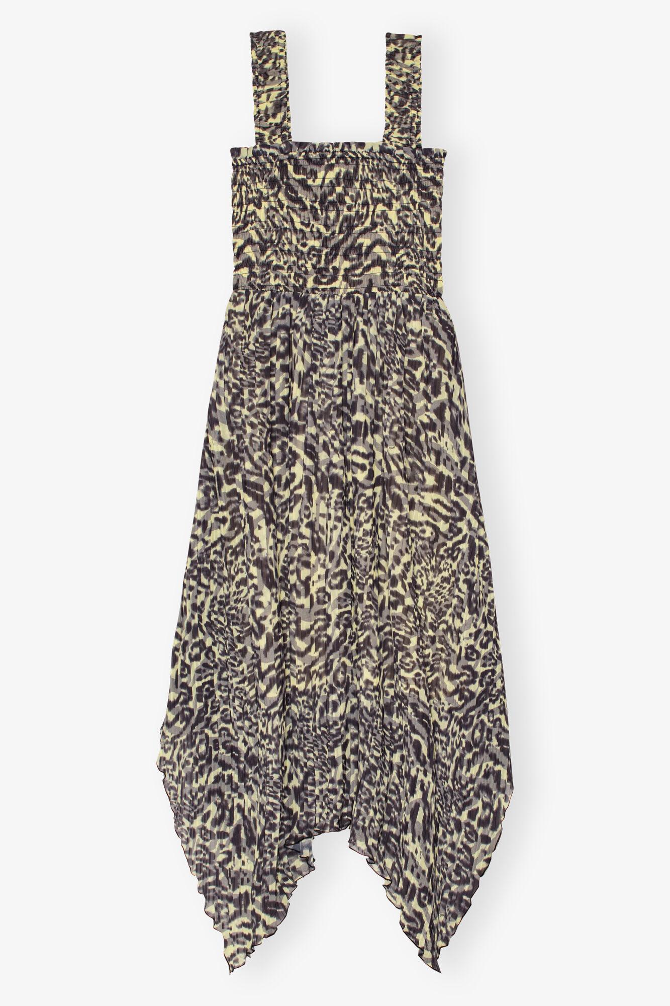 Printed Pleated Georgette Smock Midi Dress Product Image