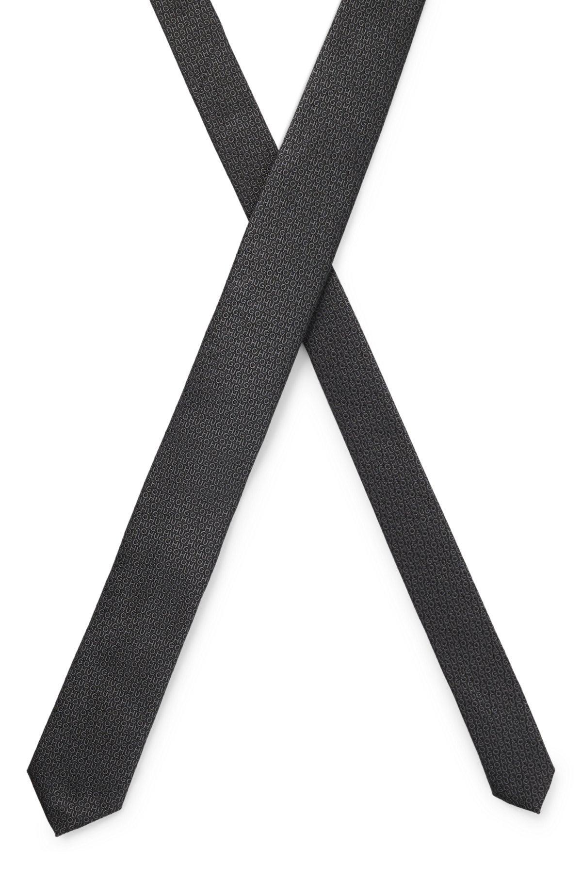 HUGO - Logo-jacquard tie in silk - Black Product Image
