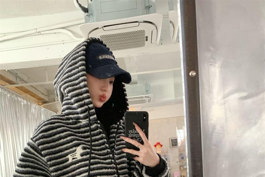 Striped Dog Embroidered Zip-Up Hoodie Product Image