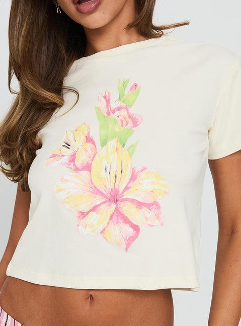 Sunday Flowers Graphic Top Cream Product Image
