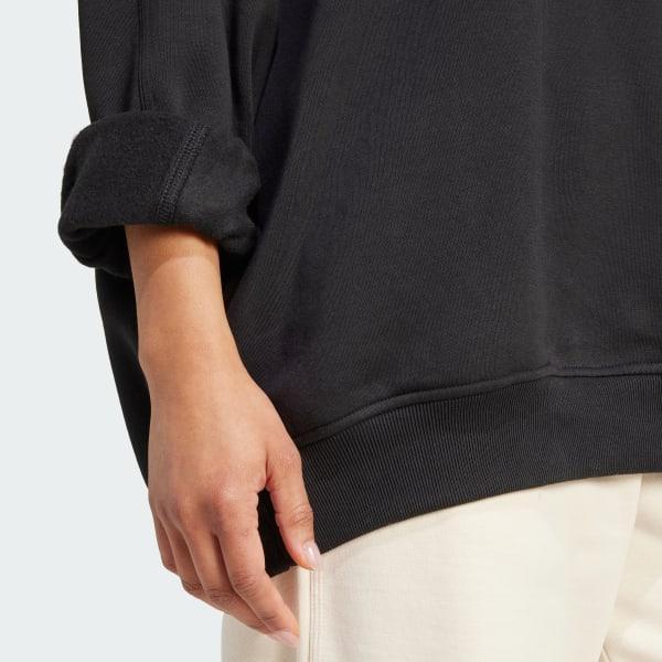 adidas Essentials Fleece Long Oversized Crew Sweatshirt Black L Womens Product Image