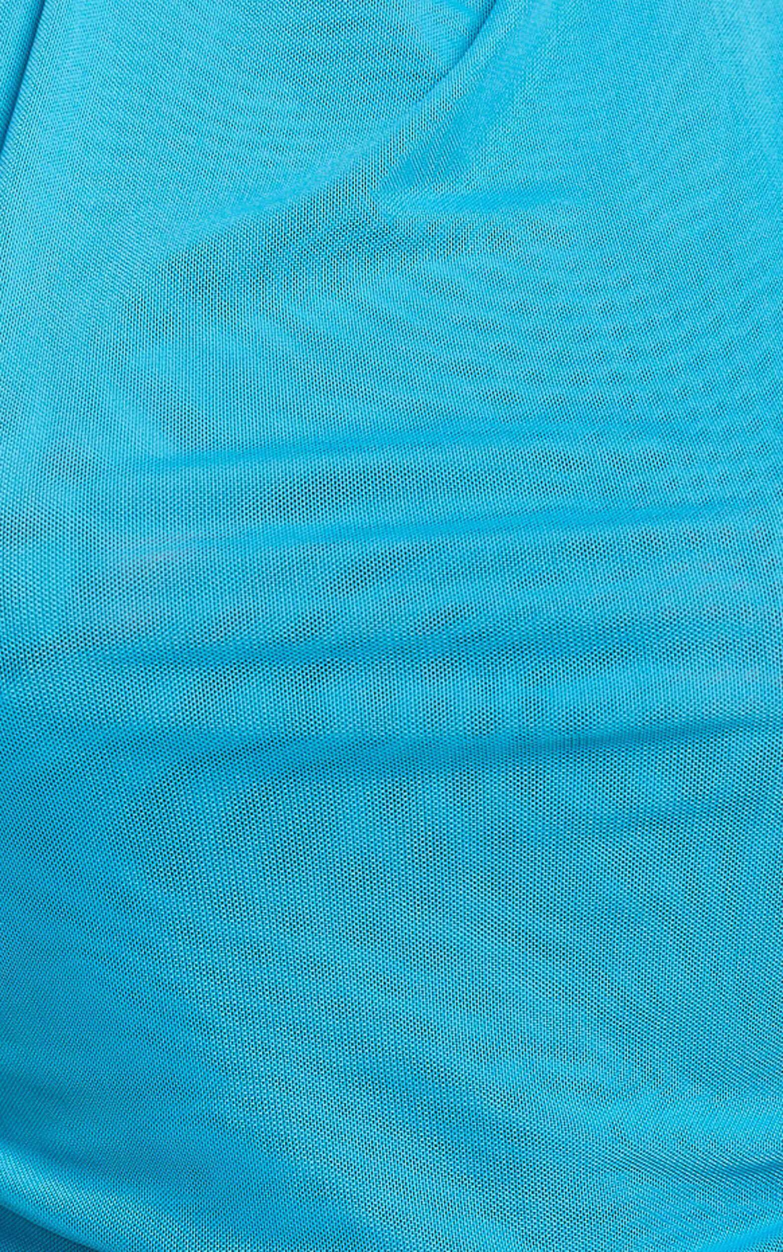 Oaklyn Top - High Draped Neck Mesh Top in Blue Product Image