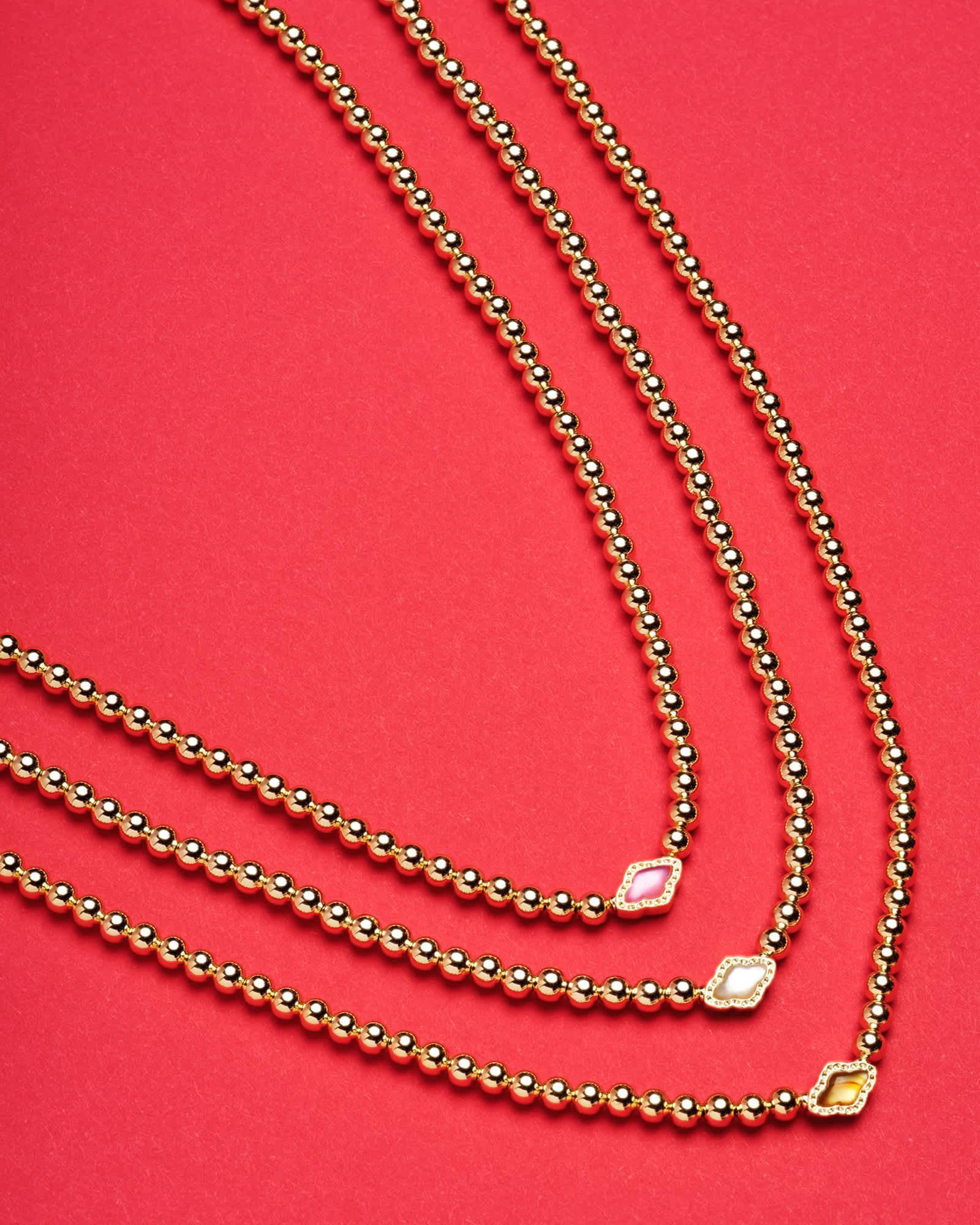 Abbie Gold Beaded Necklace in Azalea Illusion Product Image
