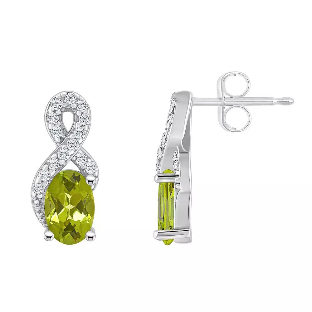 Celebration Gems Sterling Silver Peridot White Topaz Accent Oval Drop Earrings, Women's Product Image