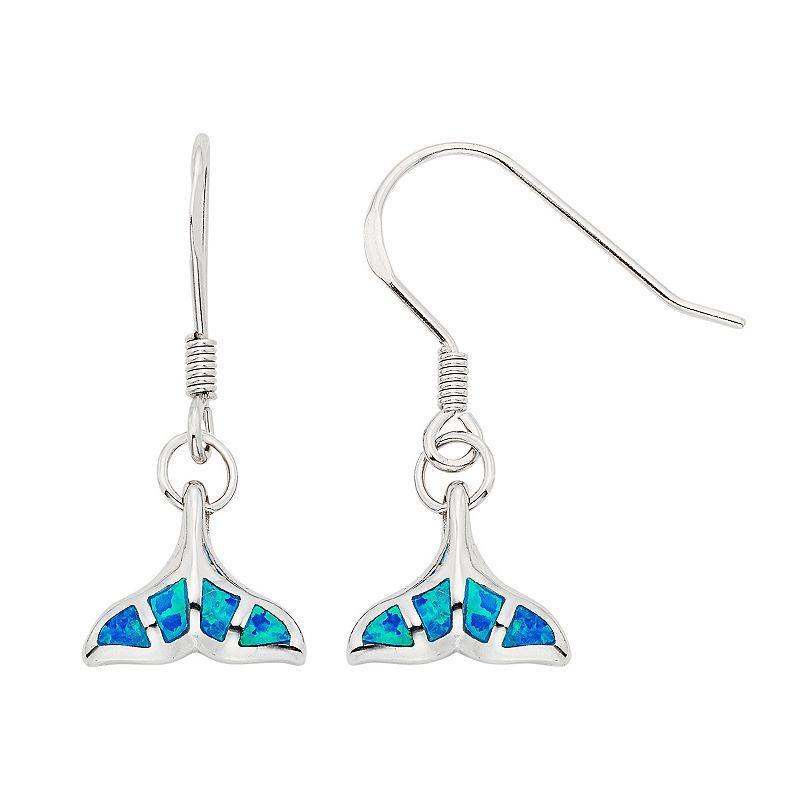 Lab-Created Blue Opal Sterling Silver Whale Tail Drop Earrings, Women's Product Image