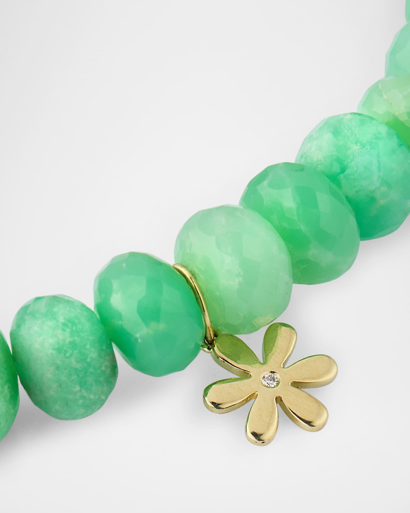 14K Gold Diamond Daisy Charm Chrysoprase Beaded Bracelet Product Image