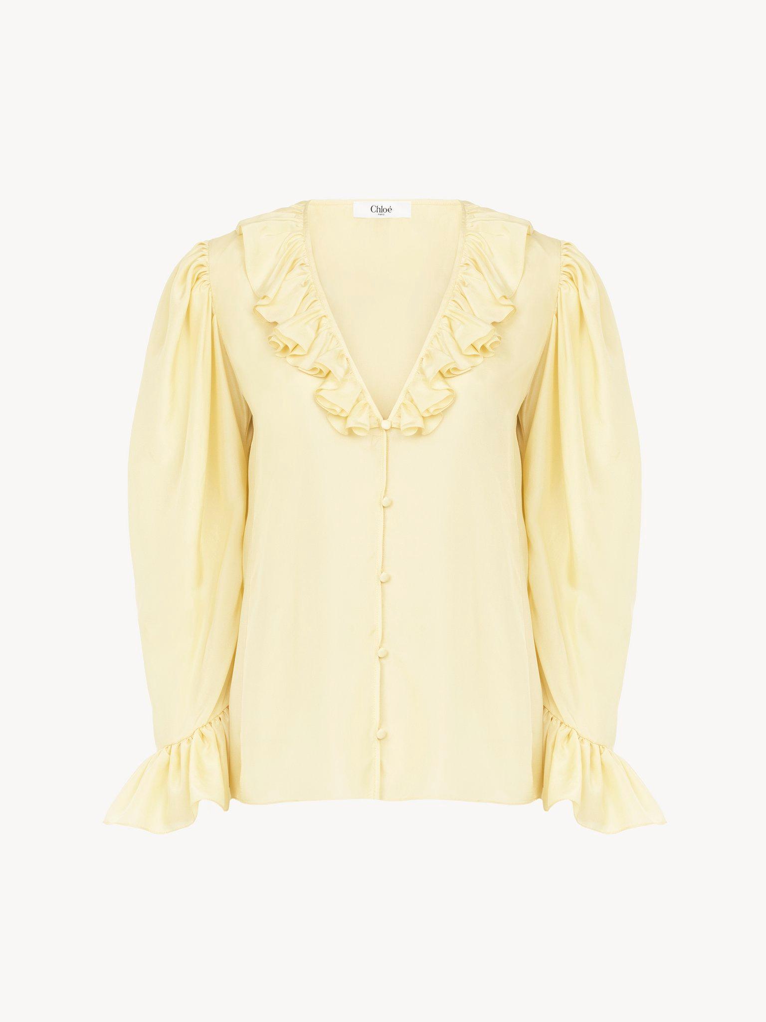 V-neck ruffle top in silk habotai Product Image