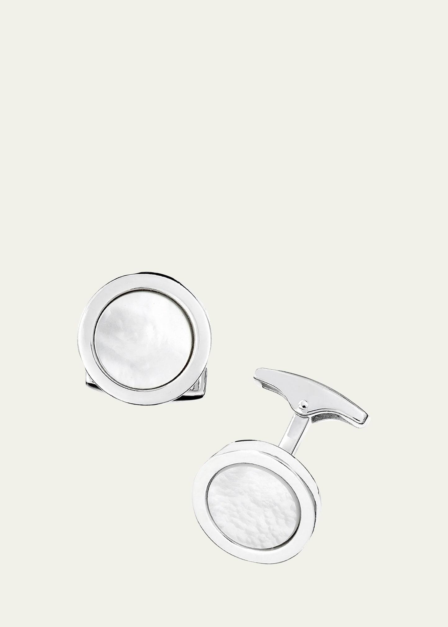 Mens 925 Round Mother-of-Pearl Cufflinks Product Image