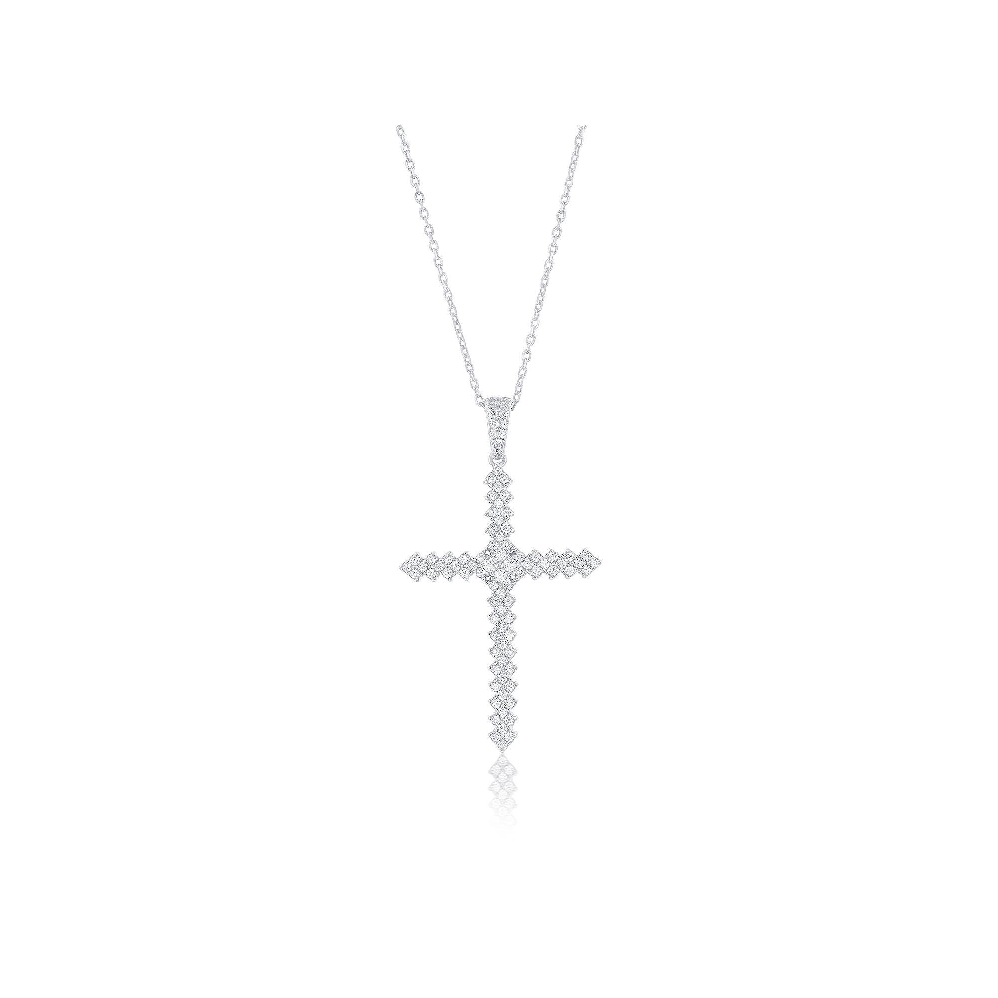 Argento Bella Sterling Silver Cubic Zirconia Cross Pendant Necklace, Women's, Size: 18" Product Image