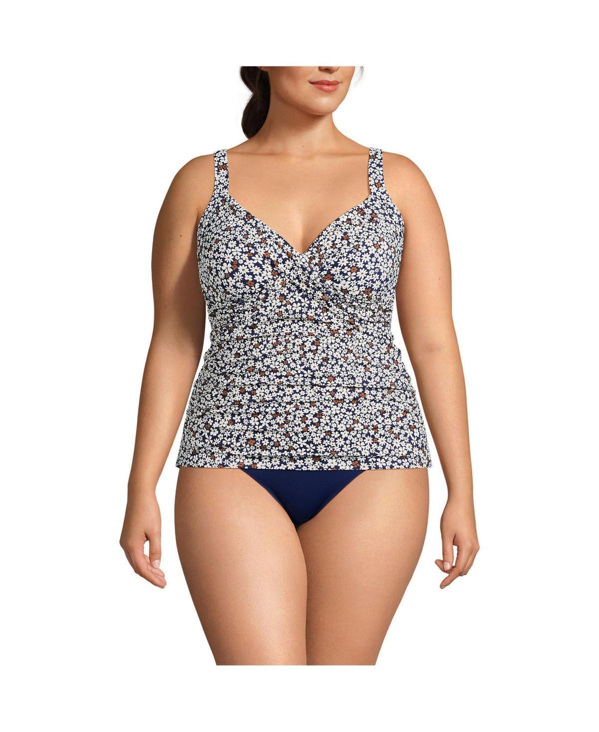 Lands End Womens V-Neck Wrap Underwire Tankini Swimsuit Top Adjustable Straps Product Image