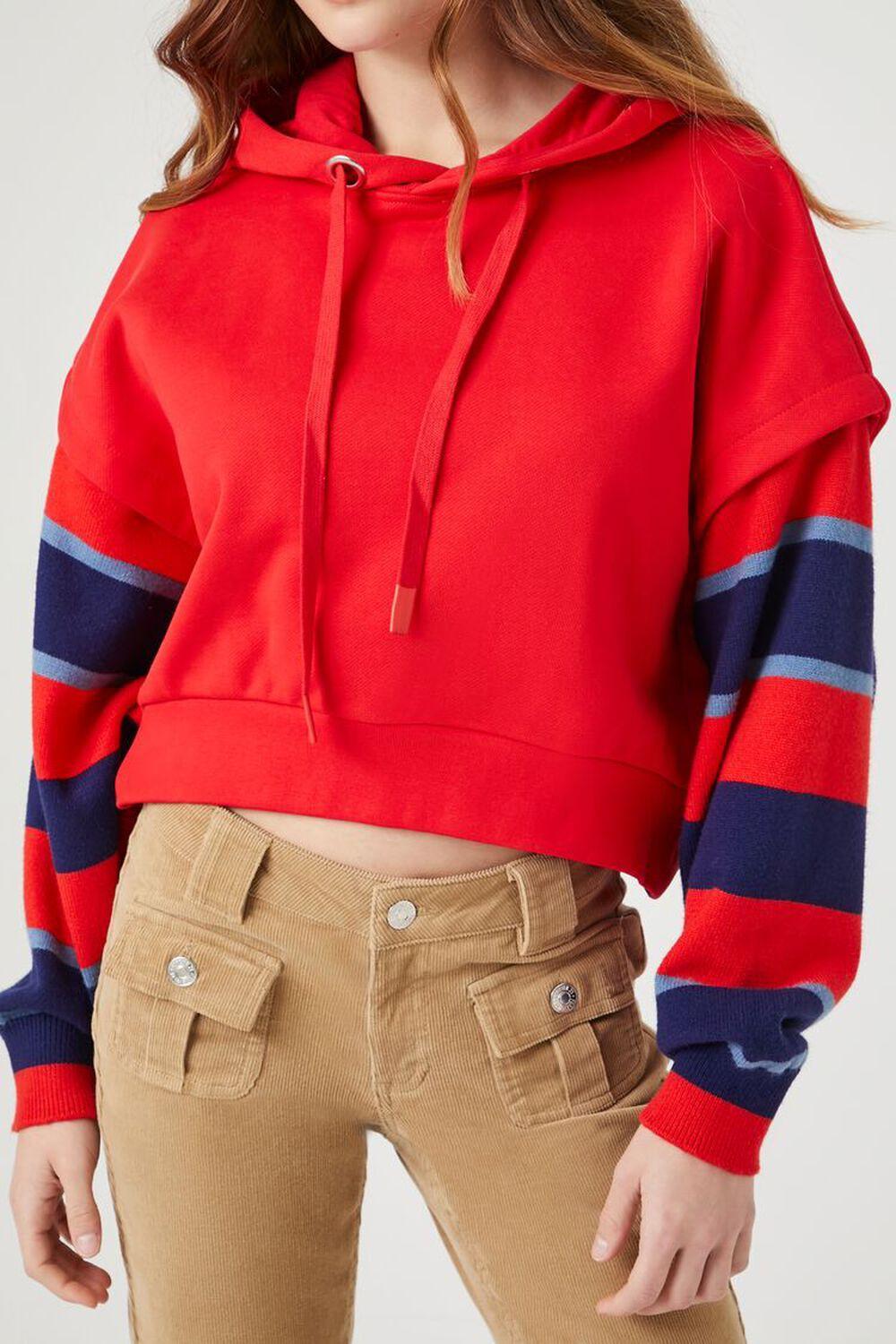 Striped Layered-Sleeve Hoodie | Forever 21 Product Image