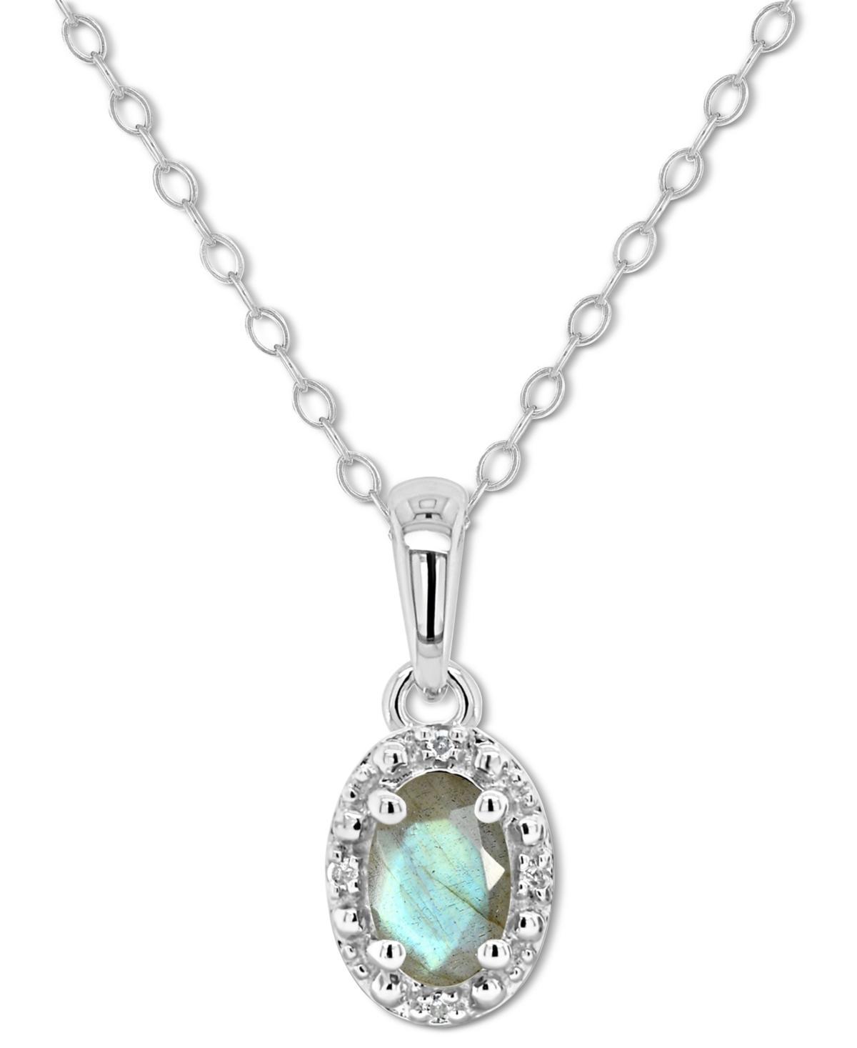 Celebration Gems Sterling Silver Oval Labradorite & Diamond Accent Pendant Necklace, Women's, Size: 18" Product Image