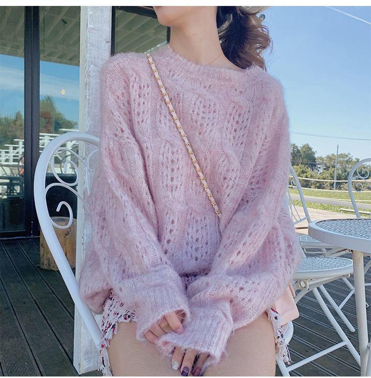 Round Neck Pointelle Sweater Product Image