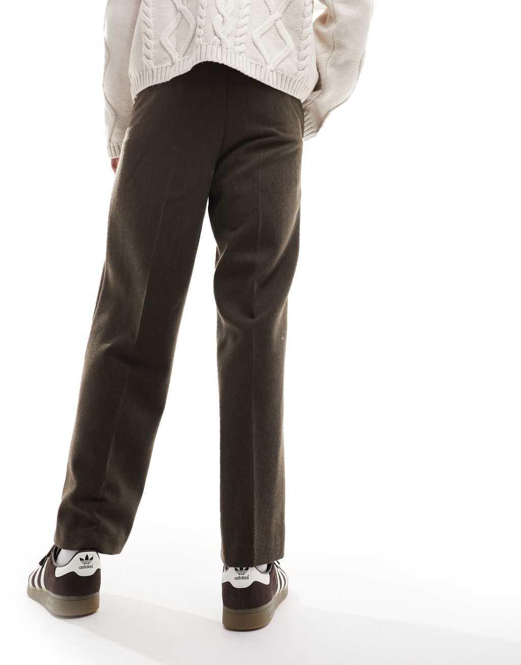 ASOS DESIGN smart wide leg wool mix pants-Brown Product Image