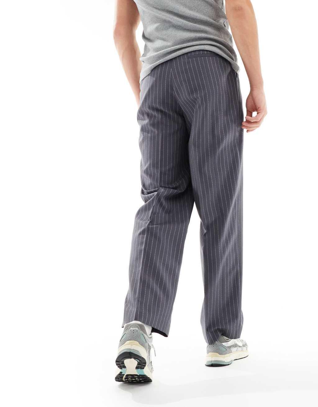 ASOS DESIGN high waist wide leg pants in charcoal pinstripe Product Image