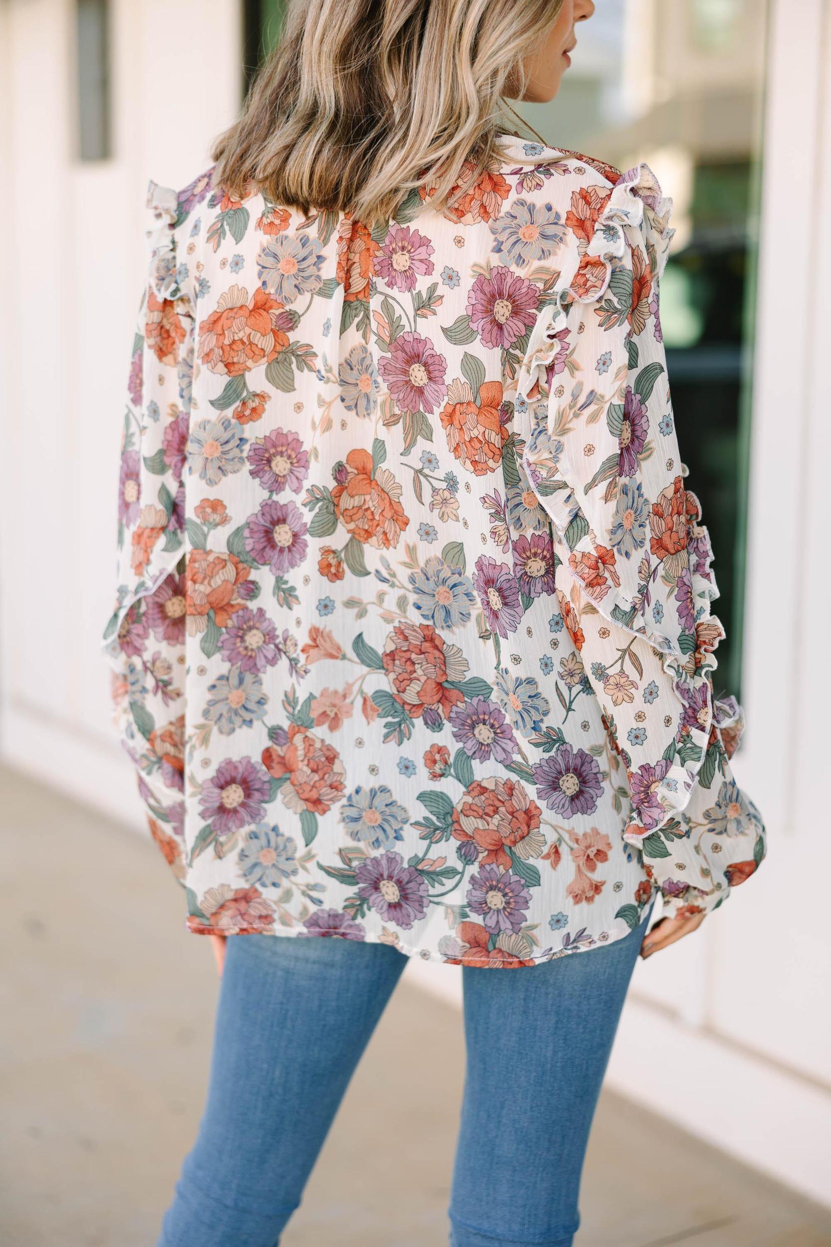 Good Ideas Cream White Floral Blouse Female Product Image