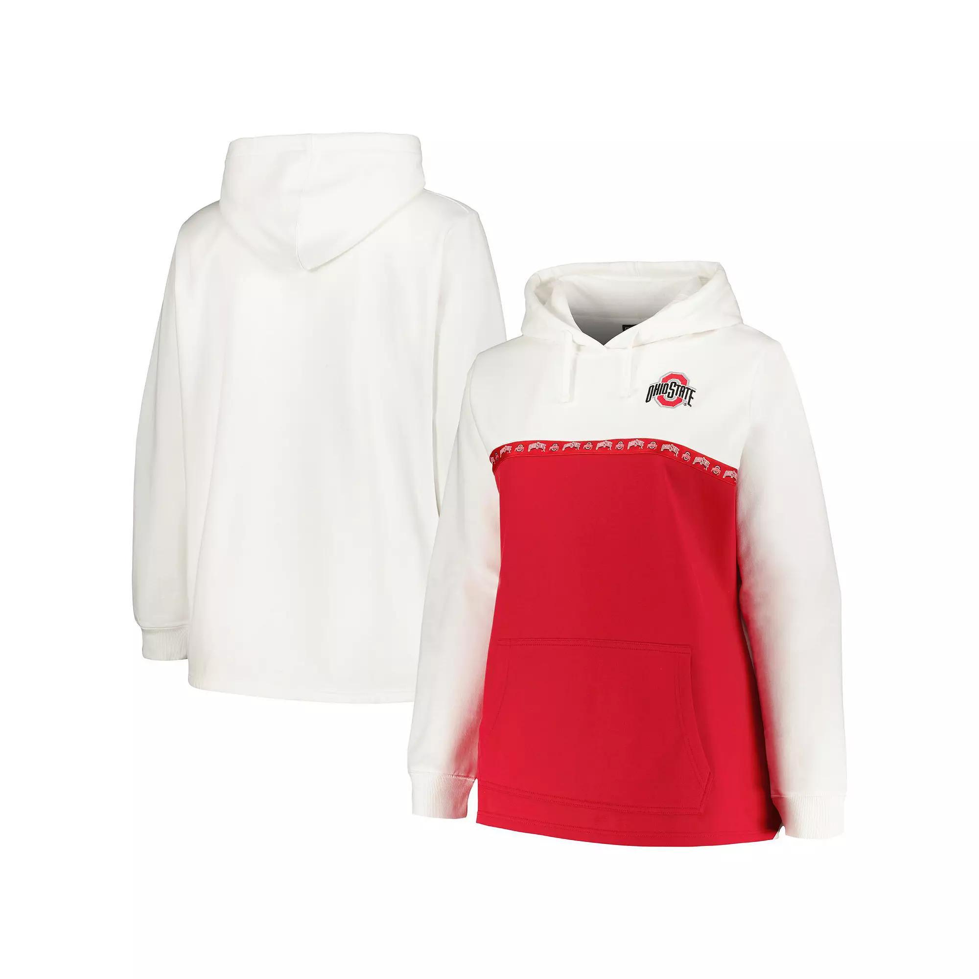 Women's Profile White/Scarlet Ohio State Buckeyes Plus Size Taping Pullover Hoodie, Size: 4XL Product Image