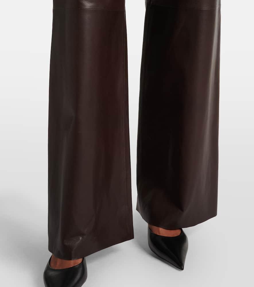 NOUR HAMMOUR Olan Leather Wide-leg Pants In Brown Product Image